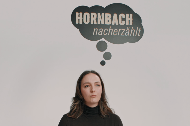 Frau mit Denkblase mit dem Hornbach Logo nacherzählt