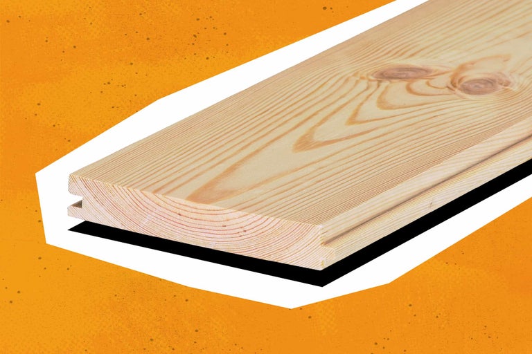 Holzdiele mit Nut und Feder aus Nadelholz mit sichtbarer Maserung.