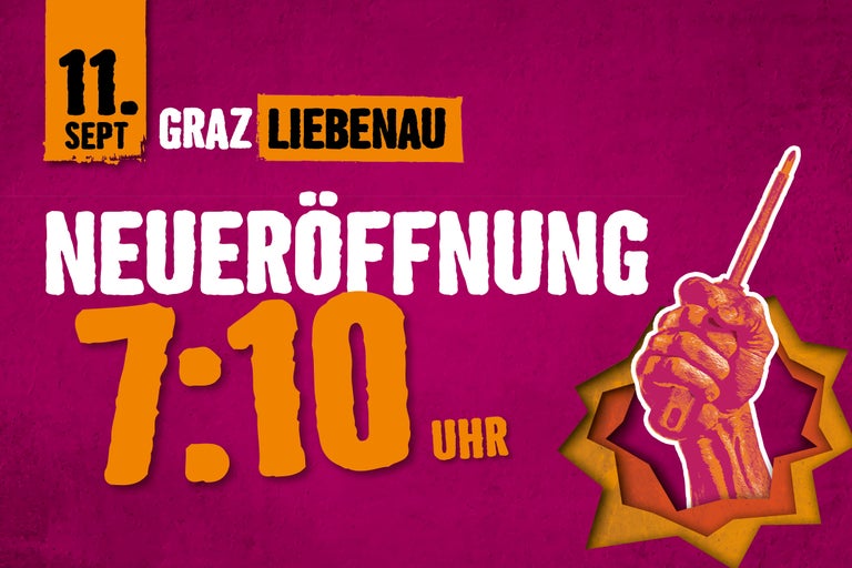 Grafik zur Neueröffnung am 11. September mit einer Hand, die eine Gartenschere hält.