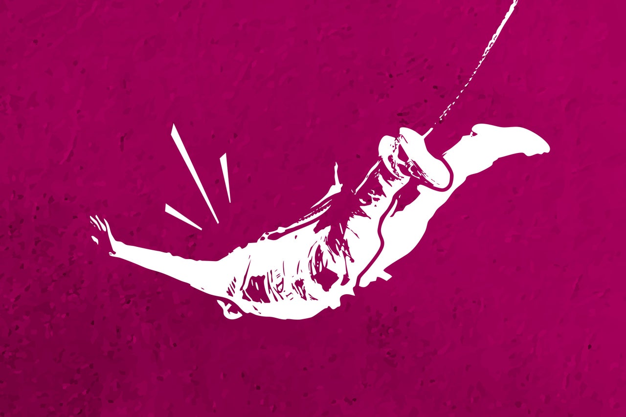 Illustration einer Person beim Bungeespringen