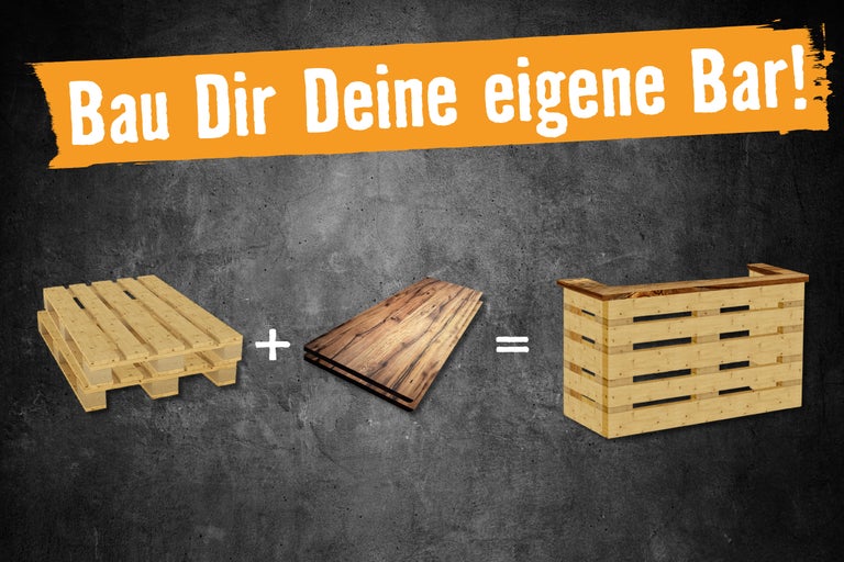 Illustration zum Bau einer Bar aus Holzpaletten und Holzplatten