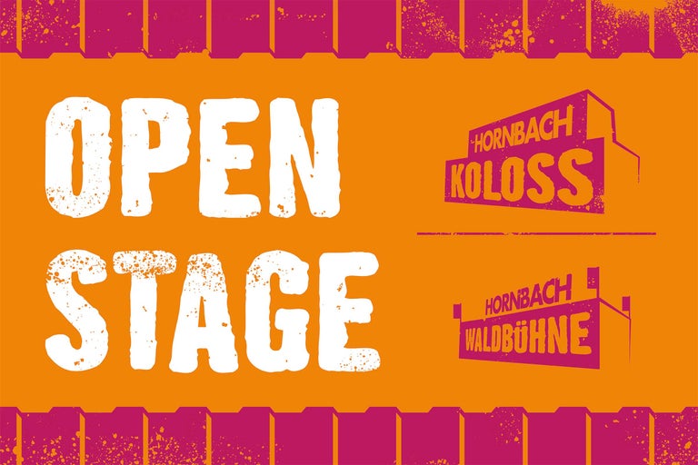 Grafik mit Text Open Stage, Hornbach Koloss Logo und Hornbach Waldbühne Logo.