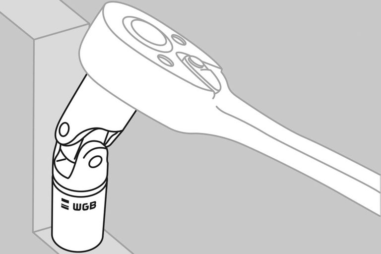 WGB Logo auf einer Ratsche mit flexiblem Gelenk