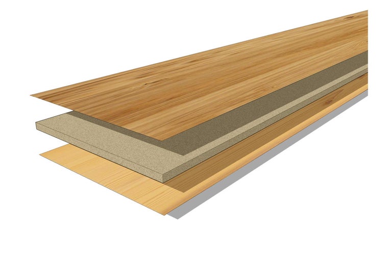 Schnittdarstellung eines Laminatbodens mit verschiedenen Schichten