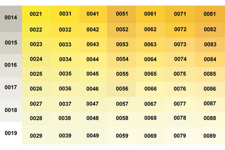 Farbmuster mit Farbnummern von 0014 bis 0089