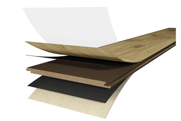 Querschnitt eines Laminatbodens, der die verschiedenen Schichten zeigt