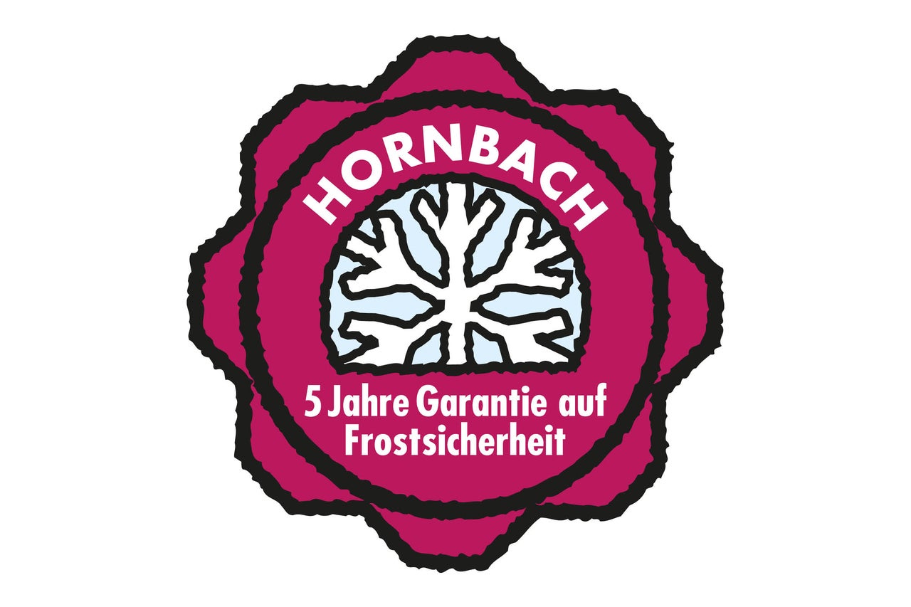 Hornbach Logo mit dem Hinweis 5 Jahre Garantie auf Frostsicherheit