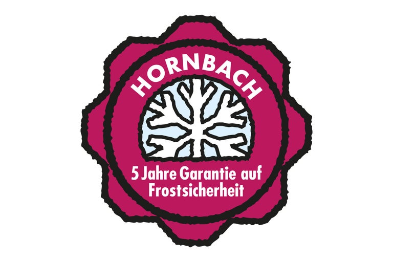 Hornbach Logo mit dem Hinweis 5 Jahre Garantie auf Frostsicherheit