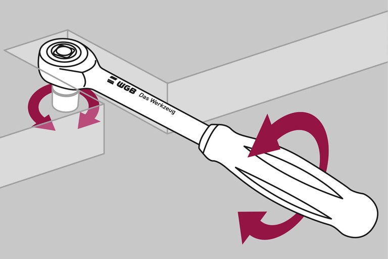Darstellung einer Knarre mit Drehrichtungspfeilen