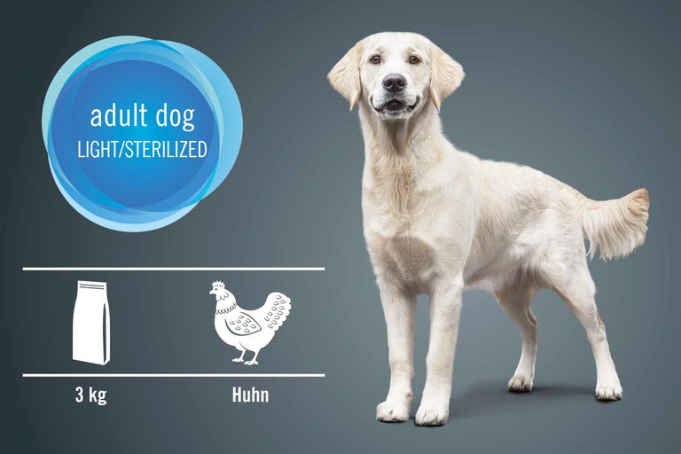 Helles Hundefutter für ausgewachsene, kastrierte Hunde mit Huhn, 3 Kilogramm Packung