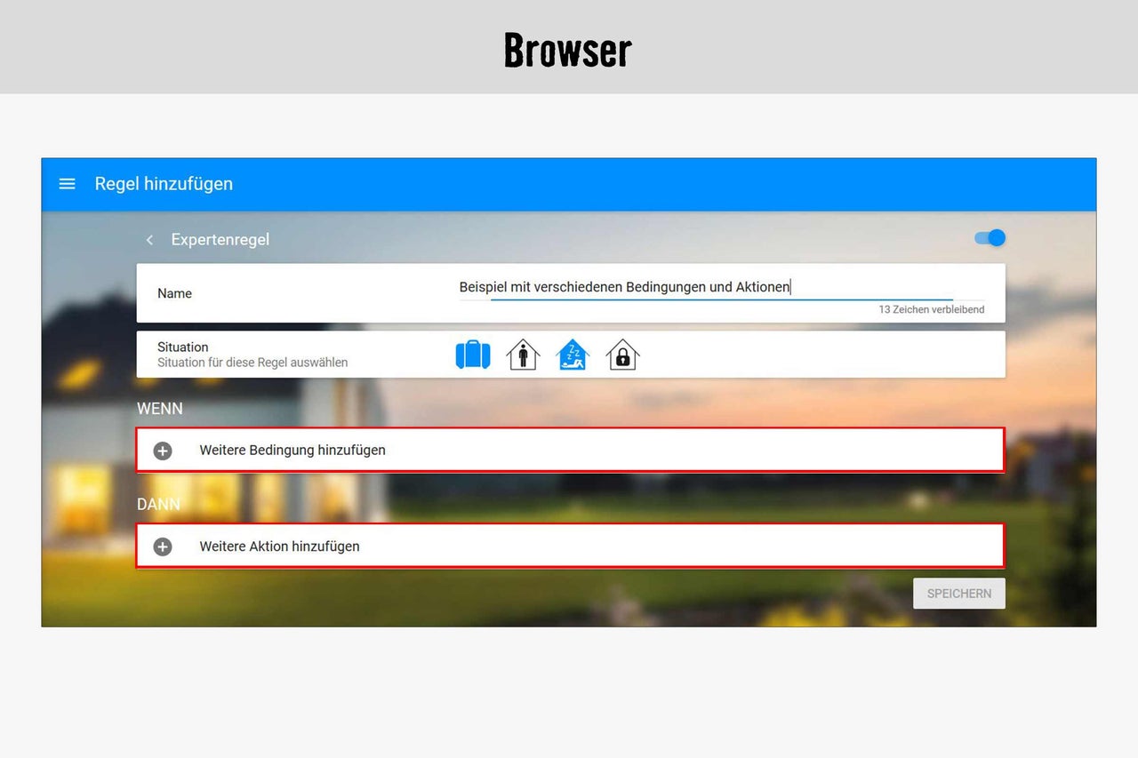 Screenshot der Konfigurationsoberfläche zur Erstellung einer Regel