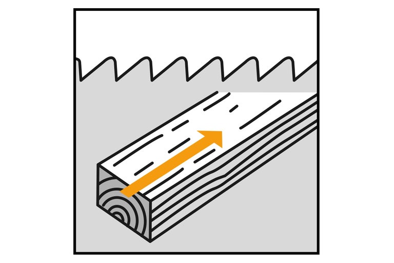 Symbolbild für Sägen mit Richtungspfeil auf Holz