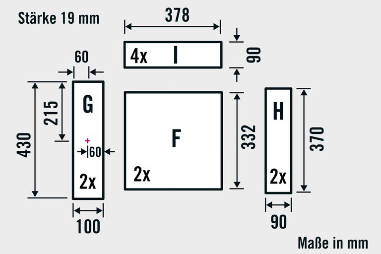 Technische Zeichnung mit Maßangaben in Millimetern