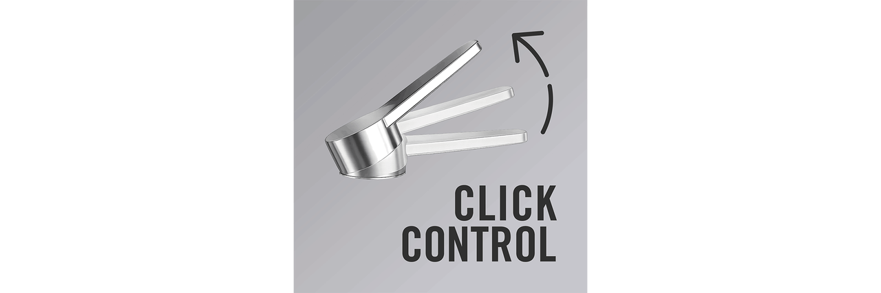 Symbol für die Click Control Funktion bei Armaturen, dargestellt durch einen Hebel, der sich stufenweise nach oben bewegen lässt.