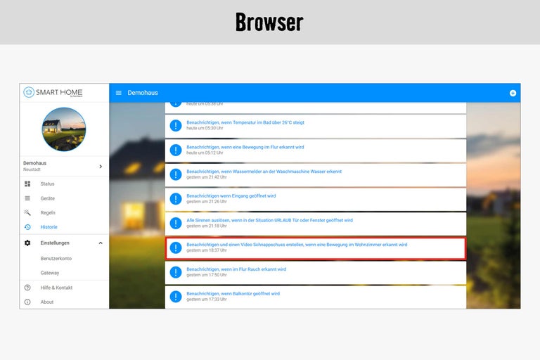 Smart Home App Benachrichtigungen im Browser