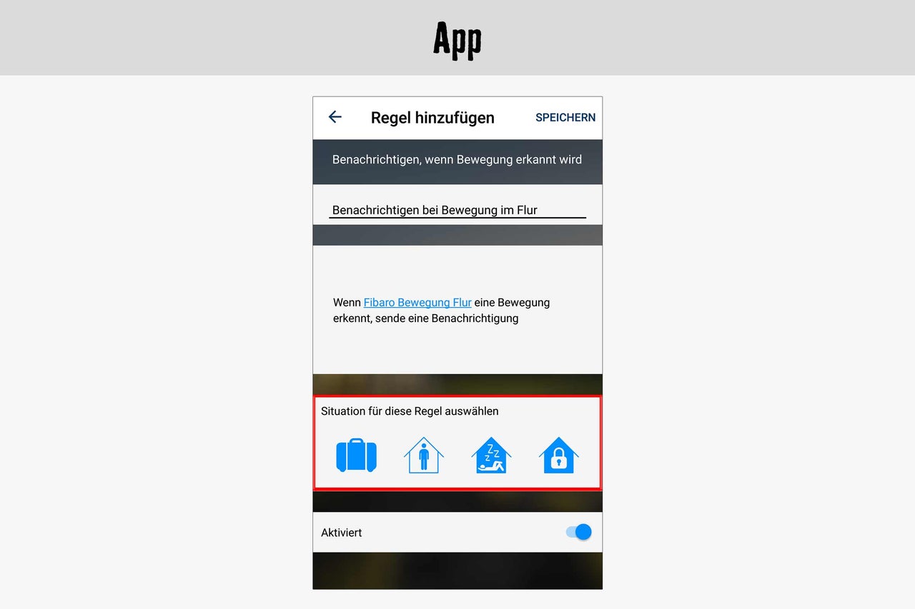 Fibaro App zur Auswahl der Regelsituation