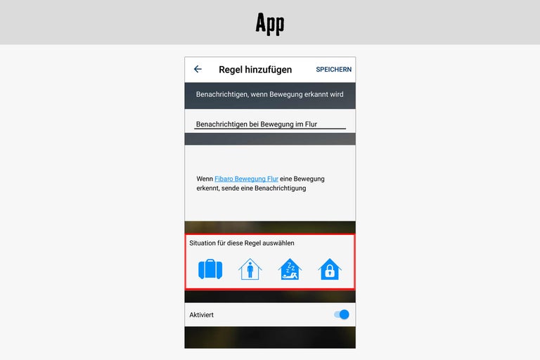 Fibaro App zur Auswahl der Regelsituation