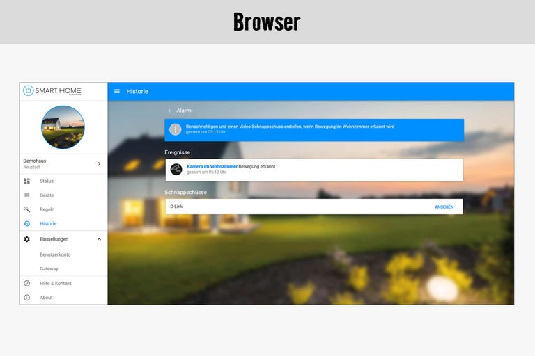 Browseransicht der Smart Home App mit Historie