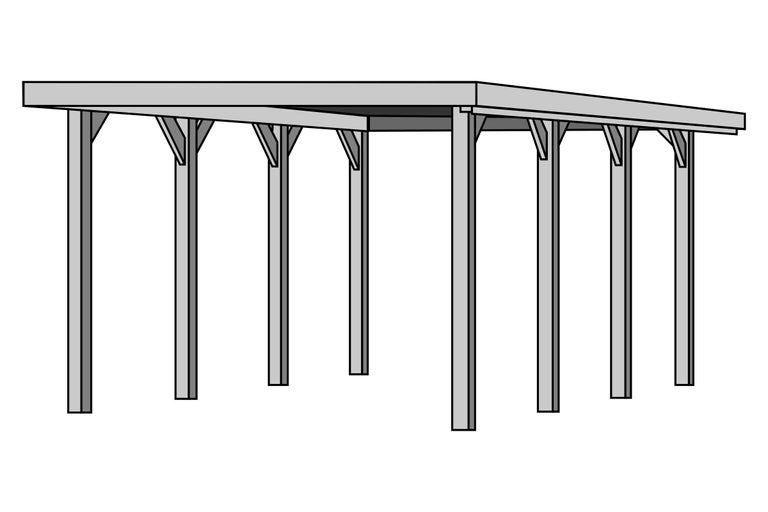 Freistehendes Carport mit rechteckigem Dach und mehreren Pfosten