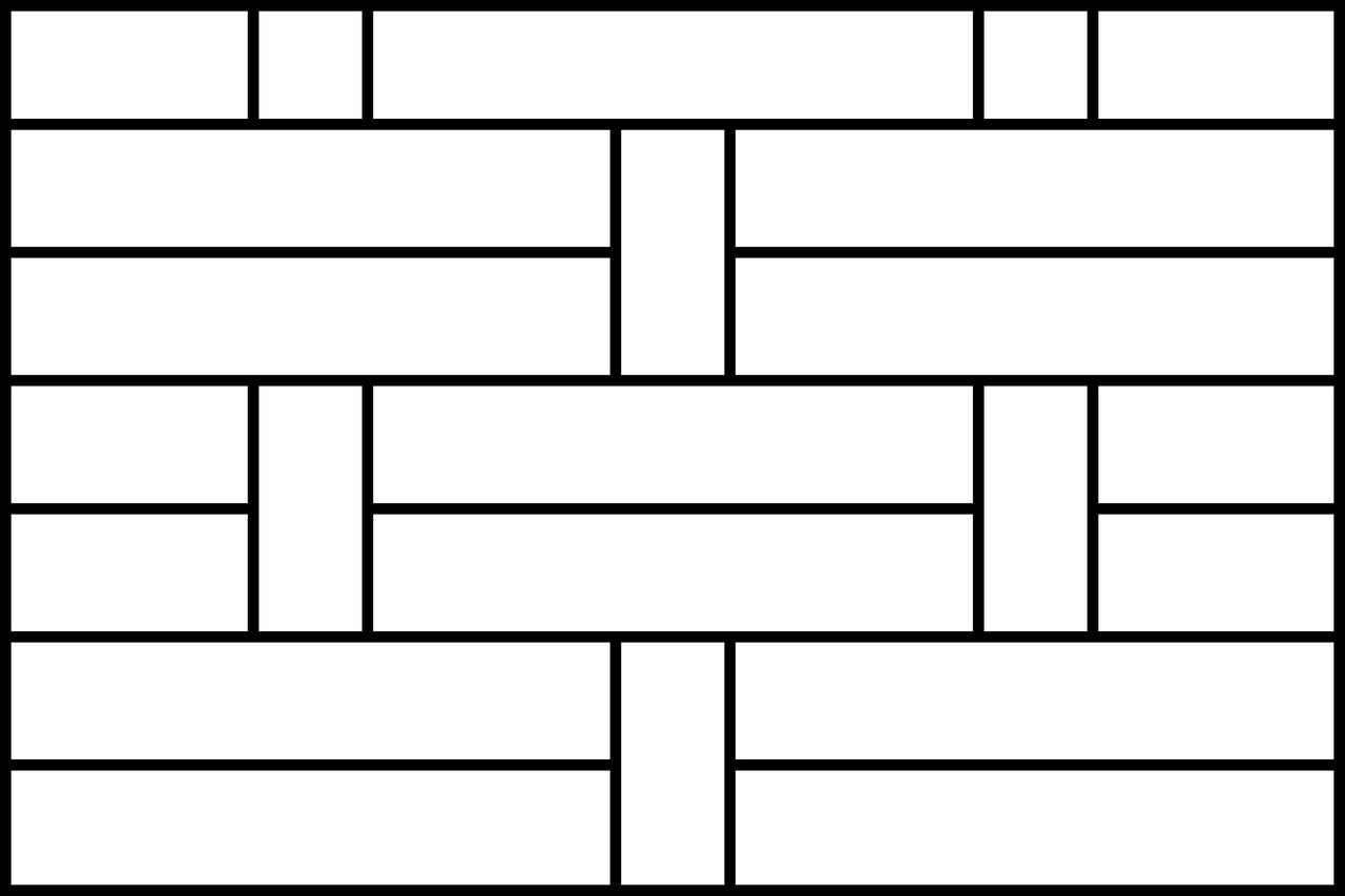 Schematische Darstellung eines Verlegemusters für Pflastersteine oder Bodenplatten.
