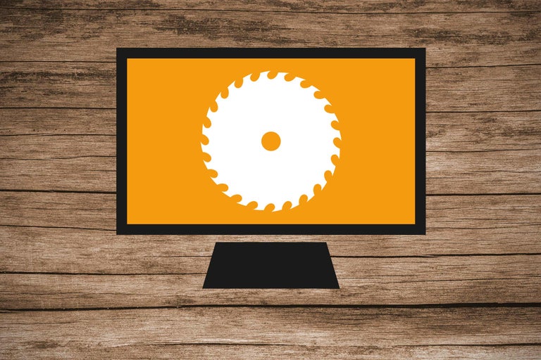 Symbol einer Kreissäge auf einem Monitor