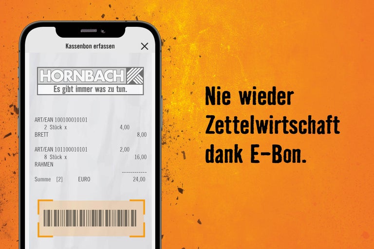 Smartphone zeigt Hornbach Kassenbon App mit Barcode