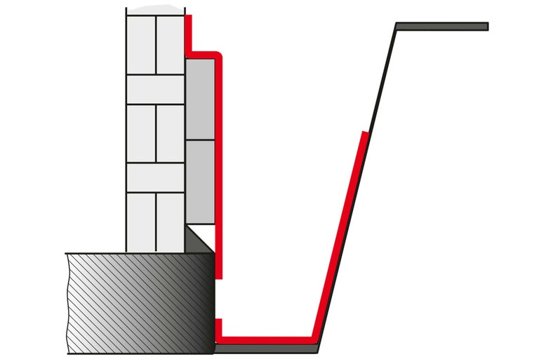 Skizze einer Bauwerksabdichtung mit Mauerwerk