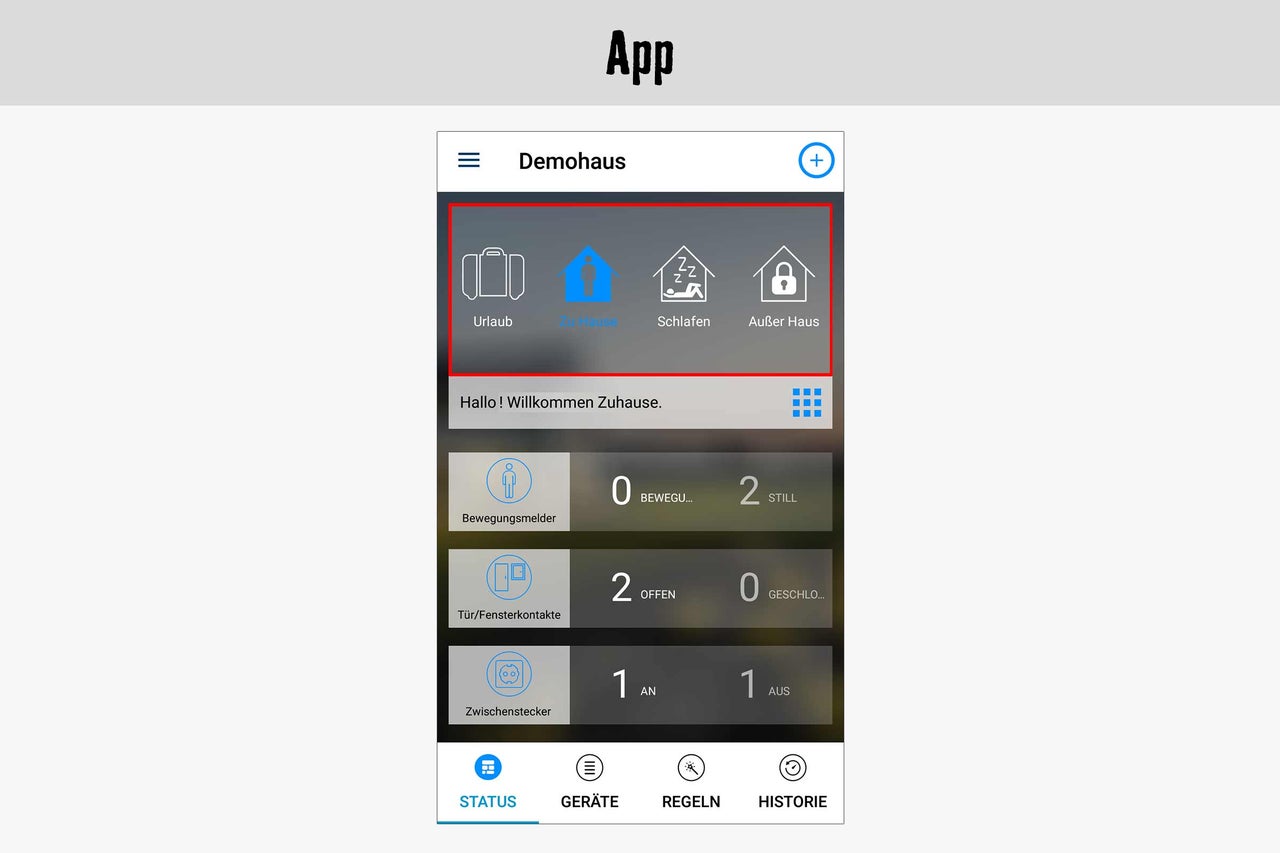 App-Ansicht eines Smart Home Systems
