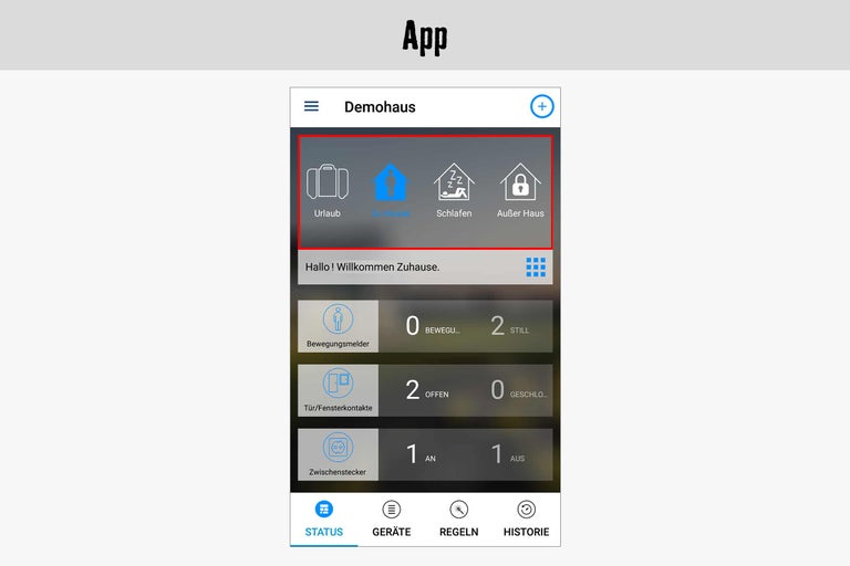 App-Ansicht eines Smart Home Systems