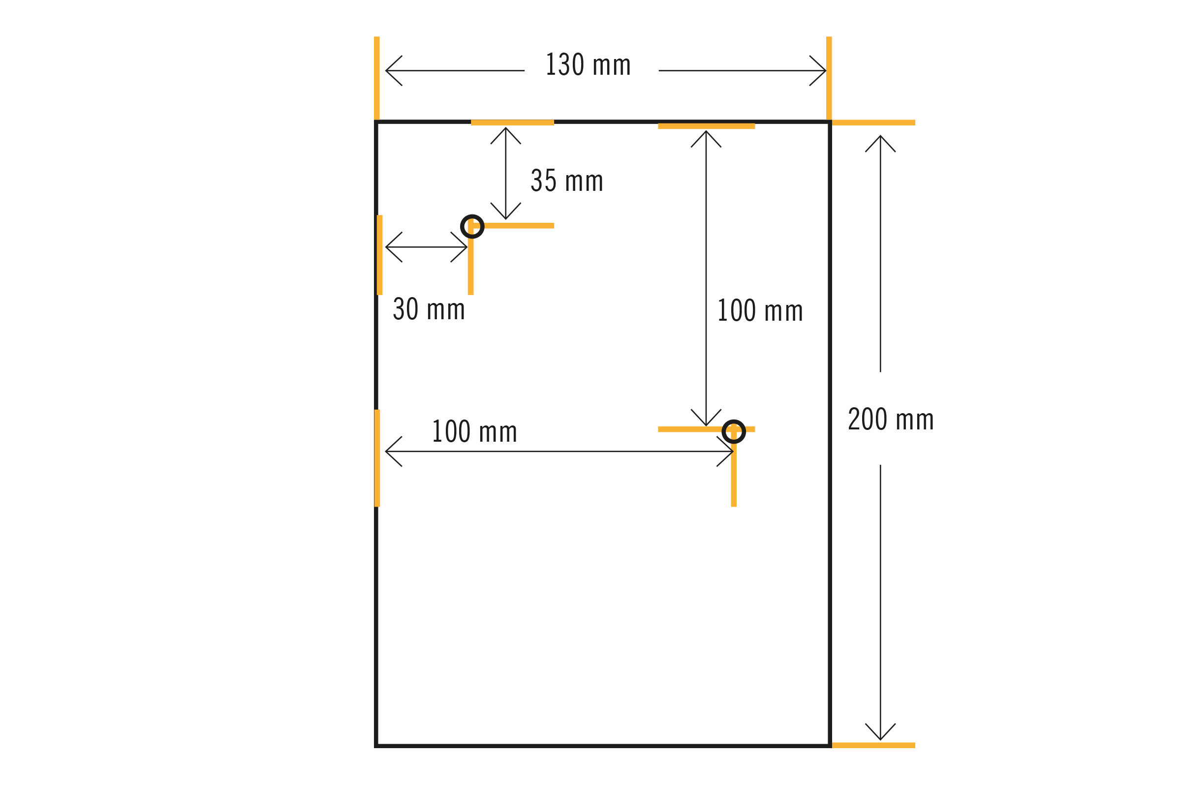 Abbildung mit Maßangaben: 200 mm x 130 mm