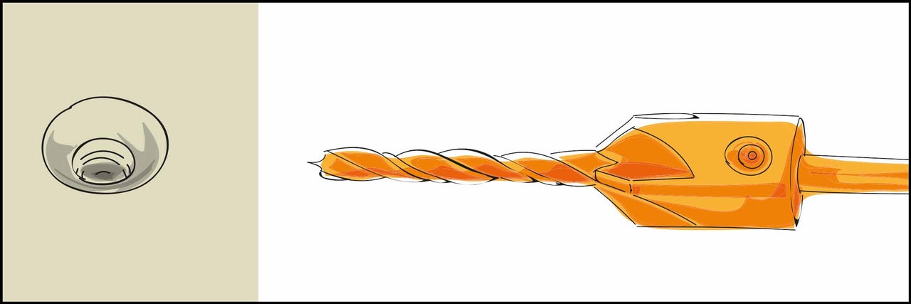 Illustration eines Spiralbohrers mit Bohrloch
