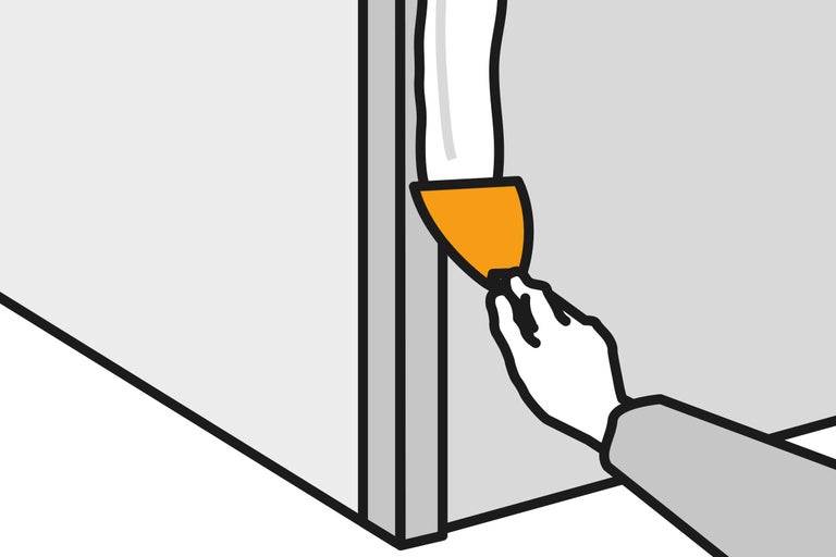 Illustration eines Anwenders, der eine Fugenversiegelung aufträgt