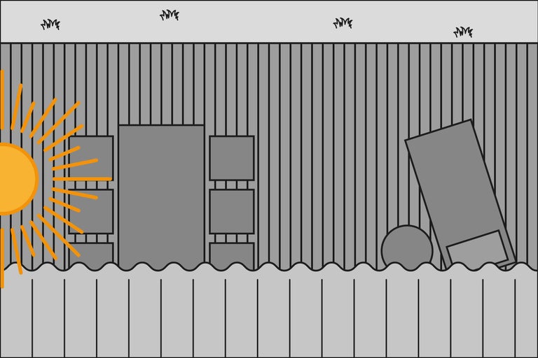 Illustration einer Kläranlage mit verschiedenen Becken