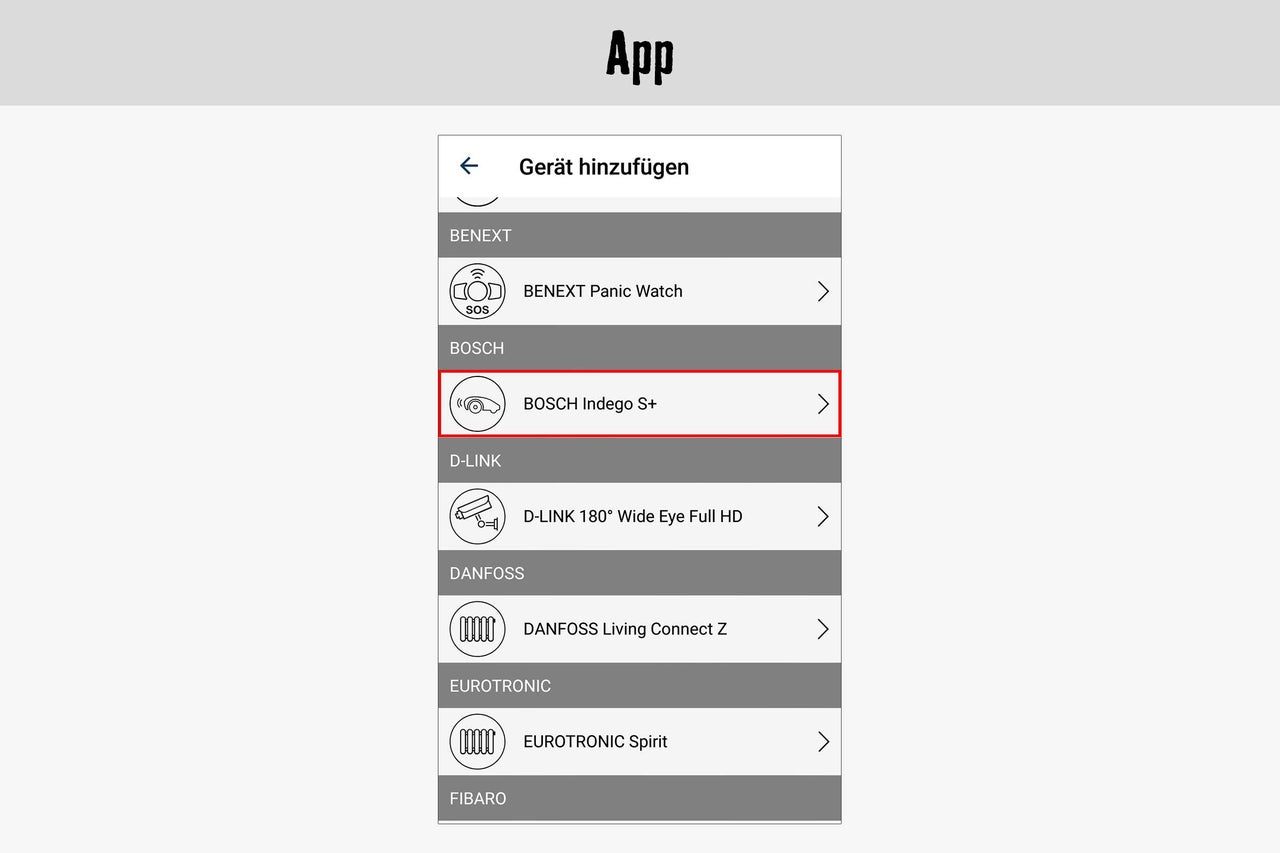 App-Ansicht mit der Option BOSCH Indego S+