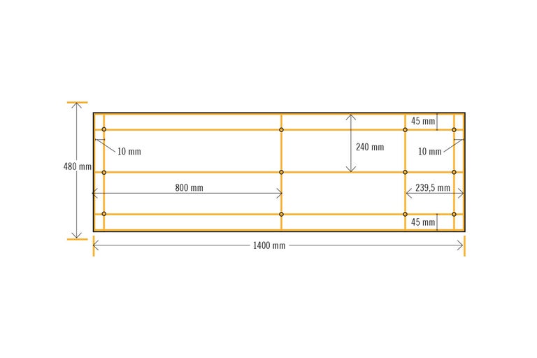 Technische Zeichnung eines Holzrahmens mit Maßangaben