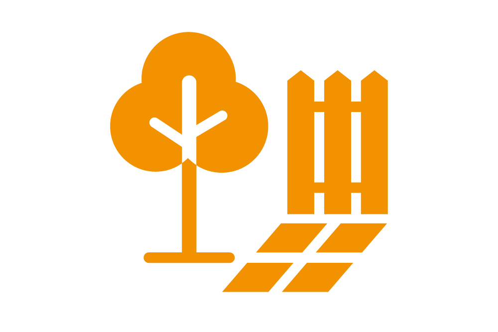 Symbol für Garten, Zaun und Baum