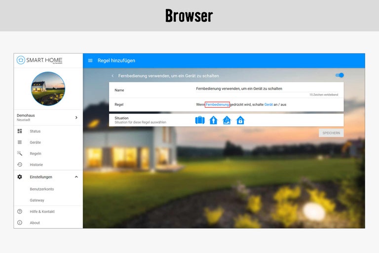 Smart Home Browseransicht zur Regelerstellung