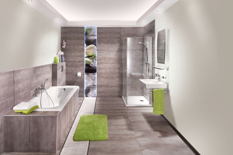 Modernes Badezimmer mit Badewanne, Dusche und Waschbecken für eine stilvolle Einrichtung