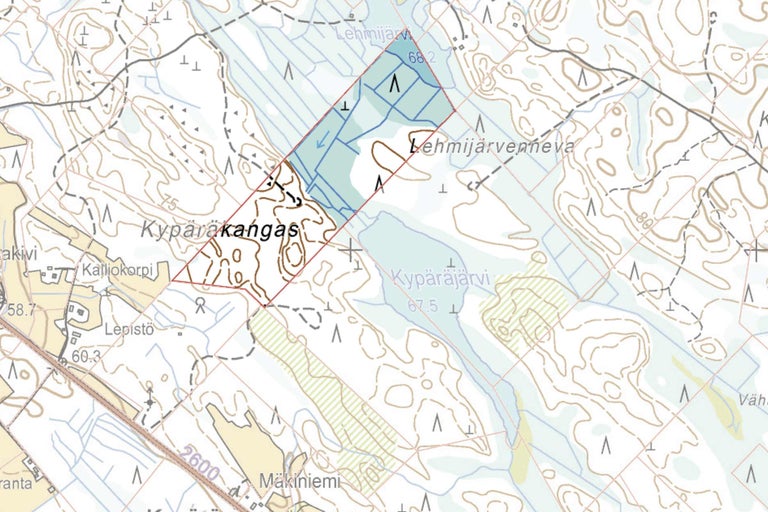 Topografische Karte mit Geländeformen, Gewässern und Ortsnamen