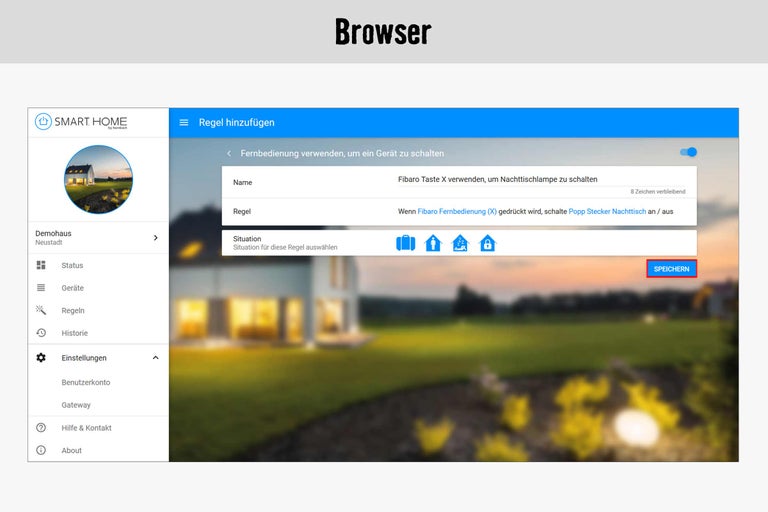 Smart Home Browseransicht zur Gerätesteuerung