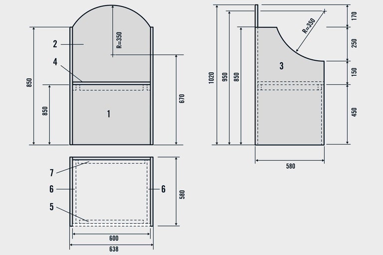 Technische Zeichnung eines Hochbeets mit Maßangaben