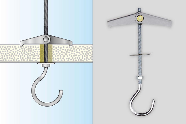 Kippdübel mit Haken zur Befestigung an einer Decke