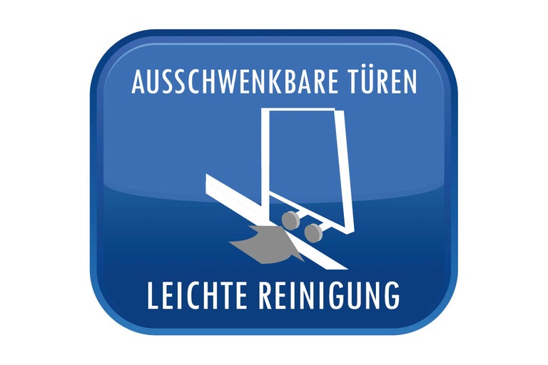 Symbol für ausschwenkbare Türen und leichte Reinigung