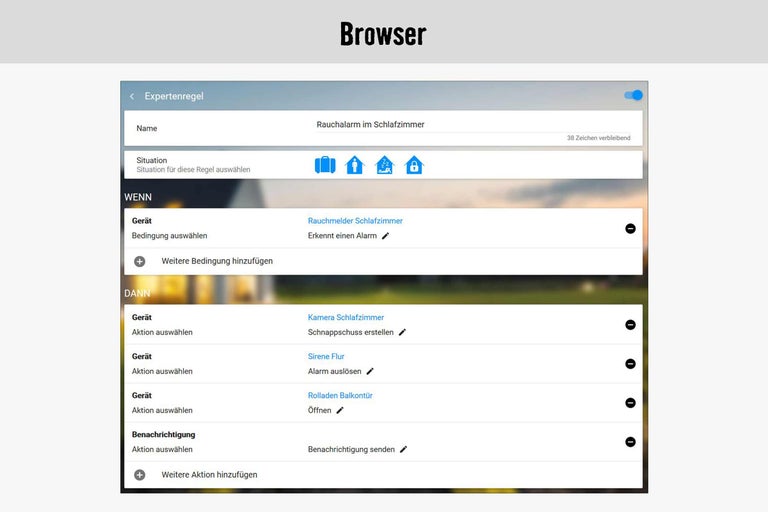 Browseransicht einer Expertenregel für Rauchalarm im Schlafzimmer