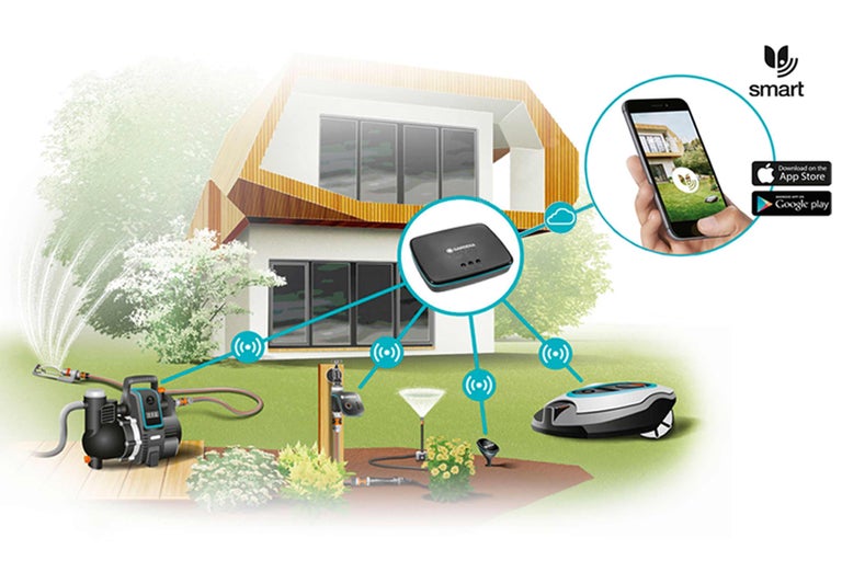 Gardena Smart System zur Gartensteuerung mit Pumpe, Sensor, Regner, Mähroboter und Smartphone-App