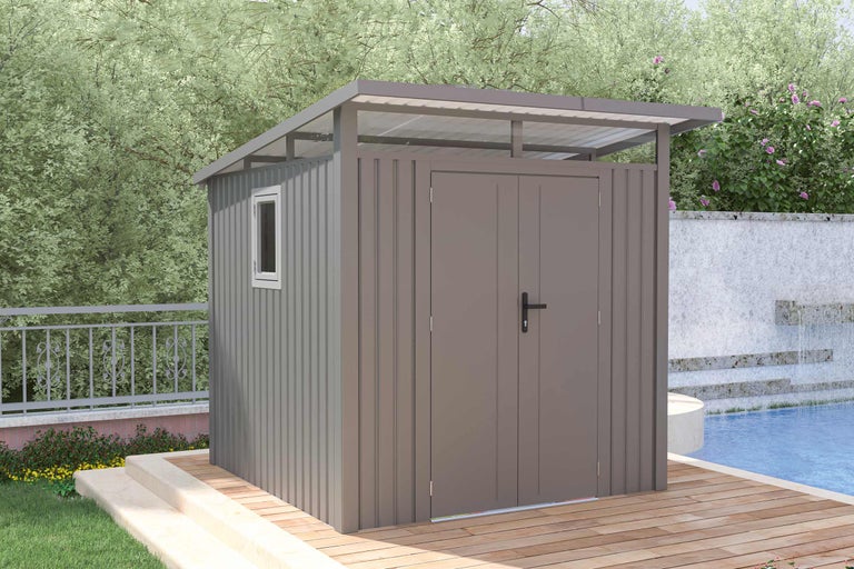 Metall Gerätehaus mit Fenster und Doppeltür im Garten