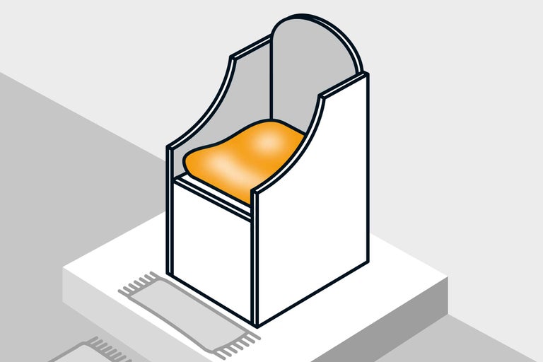 Illustration eines Sessels mit Kissen auf einem Teppich