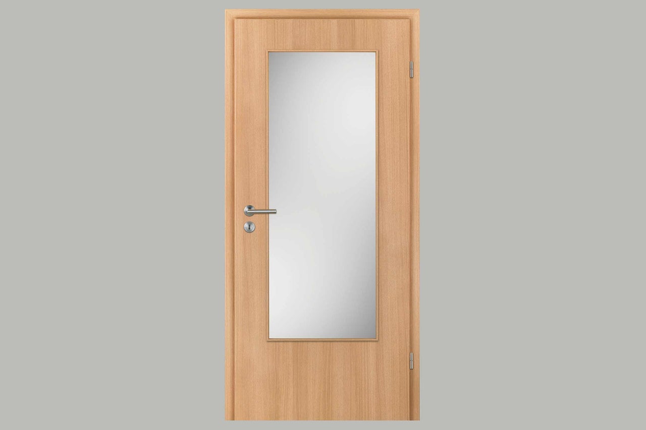 Holztür mit Glaseinsatz und Griff