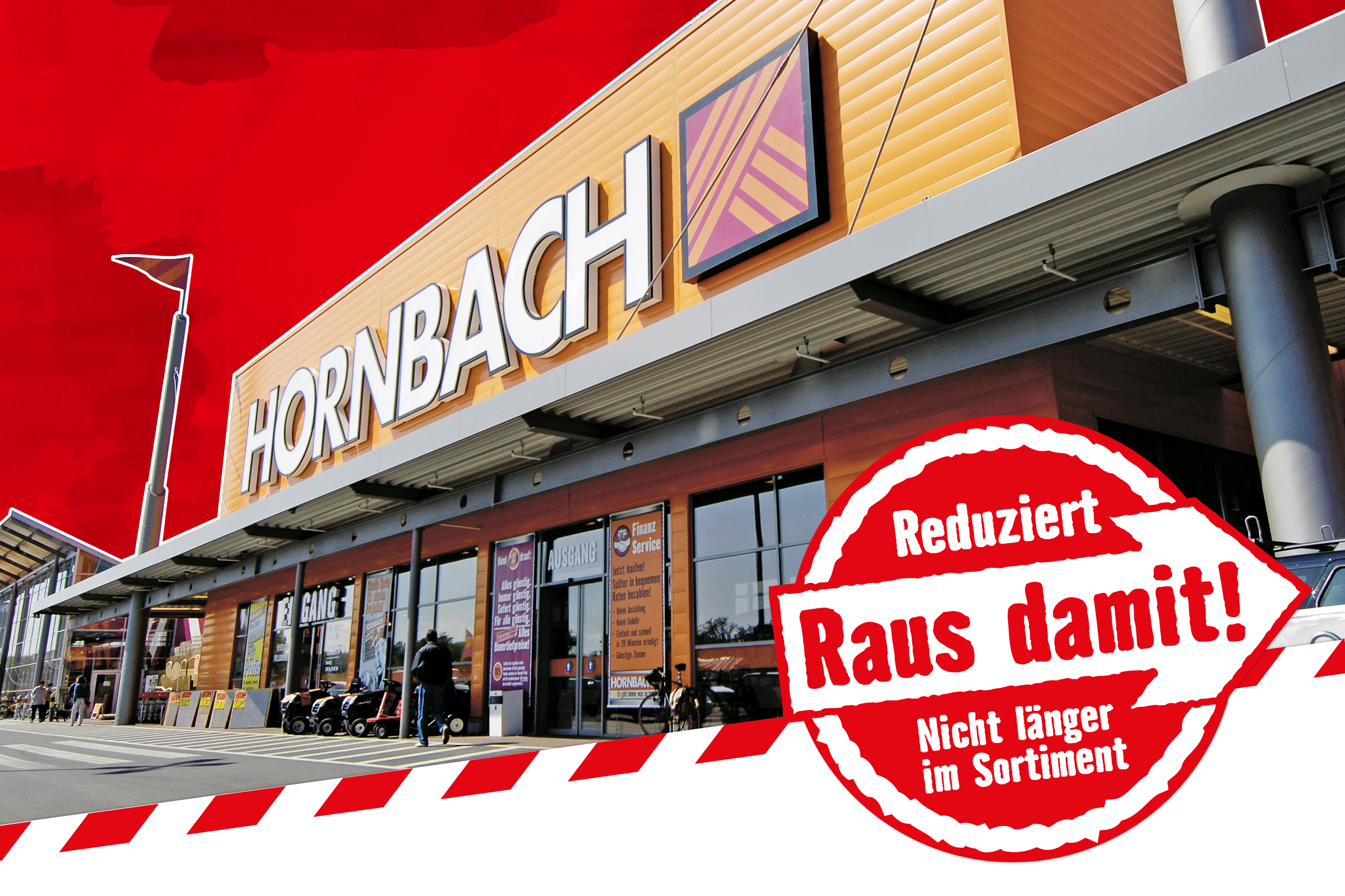 Hornbach Baumarkt Fassade mit Aktionshinweis
