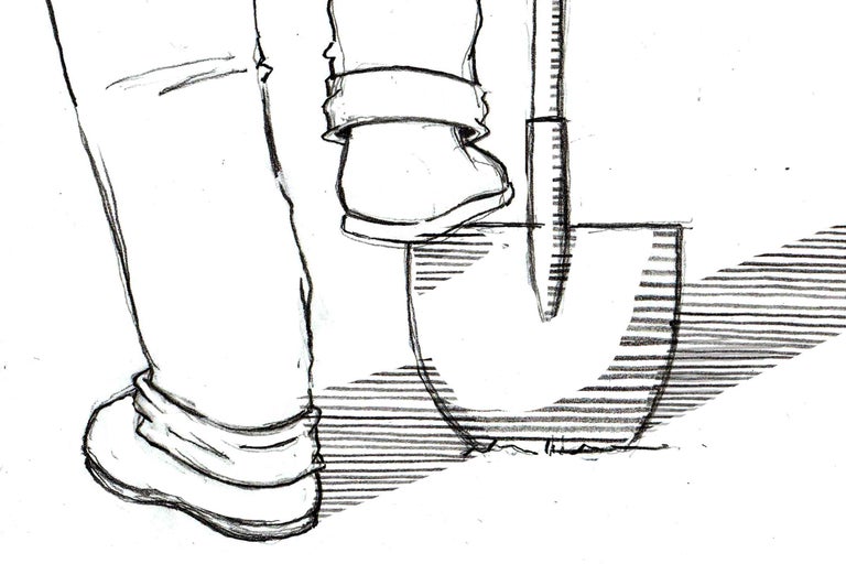 Skizze einer Person mit Arbeitskleidung und U-Rohr